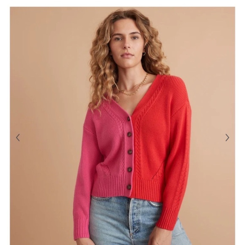 Marine Layer Red and Pink Colorblock Cardigan
